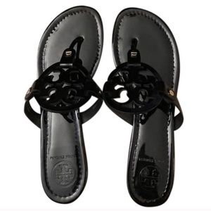tory burch black patent leather miller sandals